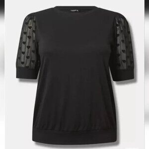 Torrid Black Lace Heart Sleeve Crewneck Top